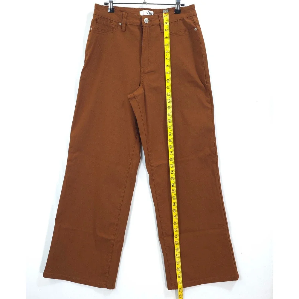YMI Wide Leg Pants High Rise Stretch Rust Brown Women L Dark Academia Casual